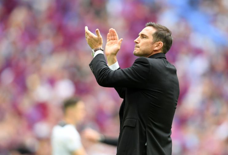 LONDON, ENGLAND - MAY 27: Frank Lampard, Manager of Derby County applauds fans following defeat in the Sky Bet Championship Play-off Final match between Aston Villa and Derby County at Wembley Stadium on May 27, 2019 in London, United Kingdom. (Photo by Mike Hewitt/Getty Images)