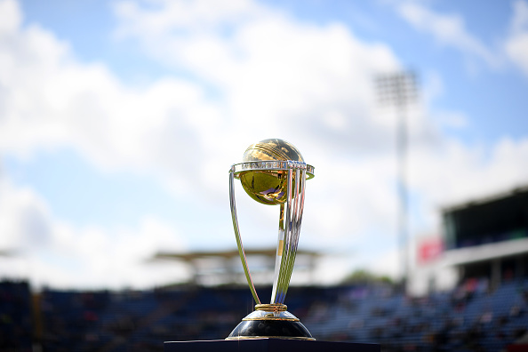 CARDIFF, WALES - JUNE 08: General view of the Cricket World Cup Trophy during the Group Stage match of the ICC Cricket World Cup 2019 between England and Bangladesh at Cardiff Wales Stadium on June 08, 2019 in Cardiff, Wales. (Photo by Harry Trump/Getty Images)