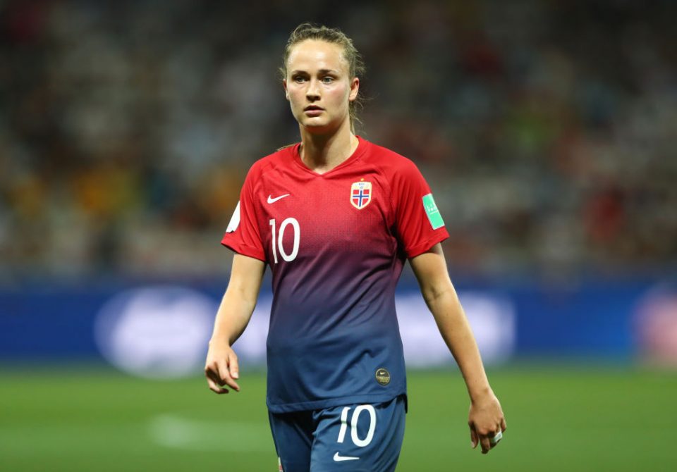 NICE, FRANCE - JUNE 22: Caroline Graham Hansen of Norway looks on during the 2019 FIFA Women's World Cup France Round Of 16 match between Norway and Australia at Stade de Nice on June 22, 2019 in Nice, France. (Photo by Martin Rose/Getty Images )