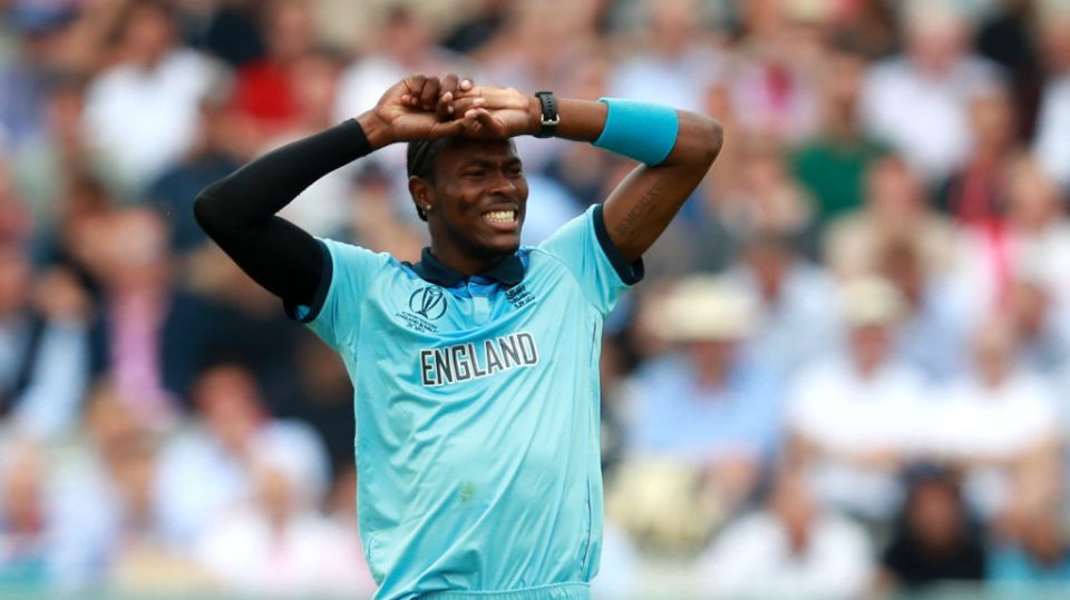LONDON, ENGLAND - JUNE 25: Jofra Archer of England looks on during the Group Stage match of the ICC Cricket World Cup 2019 between England and Australia at Lords on June 25, 2019 in London, England. (Photo by David Rogers/Getty Images)