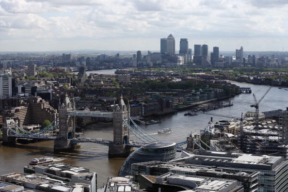 LONDON, ENGLAND - MAY 06: A general view over Tower Bridge and the River Thames from the reception of the Shangri-La Hotel at the Shard on May 6, 2014 in London, England. The Shangri La Hotel, the first in Europe, opened up between the 34th and 52nd floor of the Shard today. (Photo by Dan Kitwood/Getty Images)
