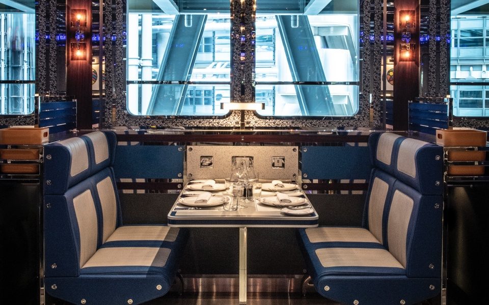 The Orient Express-style booths at Bob Bob Cite in the Cheesegrater