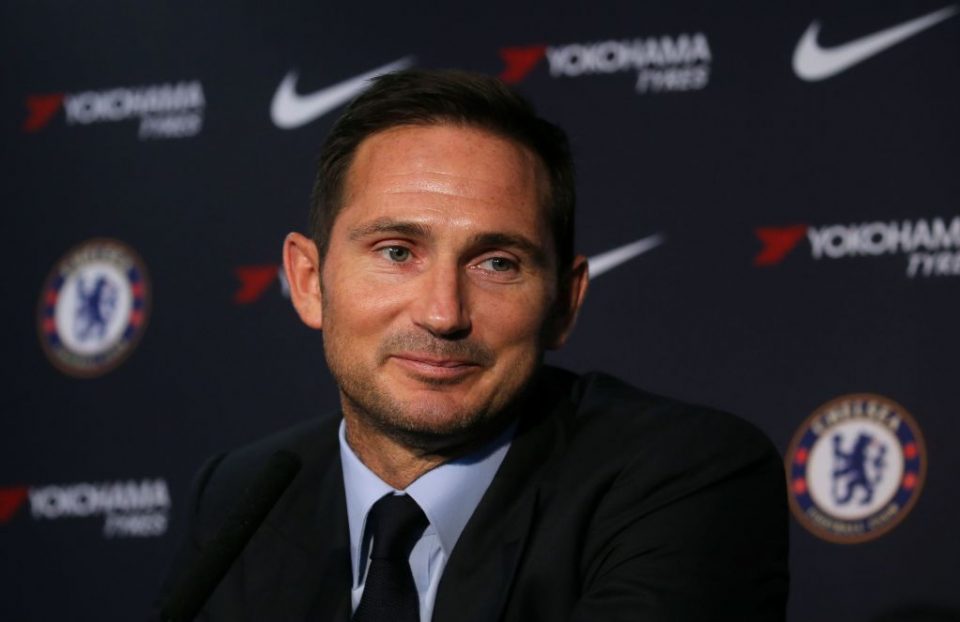 Chelsea's newly appointed English head coach Frank Lampard attends his unveiling press conference at Stamford Bridge in London on July 4, 2019. - Frank Lampard was appointed Chelsea head coach on Thursday, confirming a dramatic return for one of the club's greatest ever players. Lampard has signed a three-year contract with the Premier League club, where he spent 13 years and became the team's all-time leading scorer with 211 goals. (Photo by ISABEL INFANTES / AFP) (Photo credit should read ISABEL INFANTES/AFP/Getty Images)
