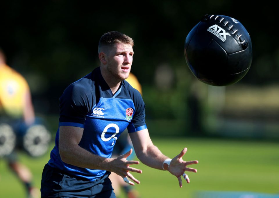 LONDON, ENGLAND - JULY 02:  Ruaridh McConnochie works out with a medicine ball during the England training session held at the Lensbury Club on July 02, 2019 in London, England. (Photo by David Rogers/Getty Images)