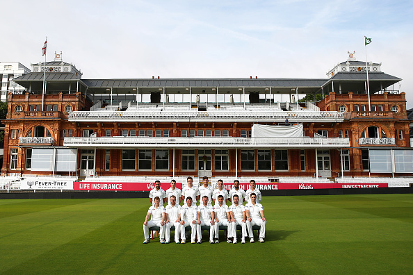 LONDON, ENGLAND - JULY 22: The Ireland squad pose for a team photo during previews ahead of the four day test match between England and Ireland at Lord's Cricket Ground on July 22, 2019 in London, England. (Photo by Julian Finney/Getty Images)