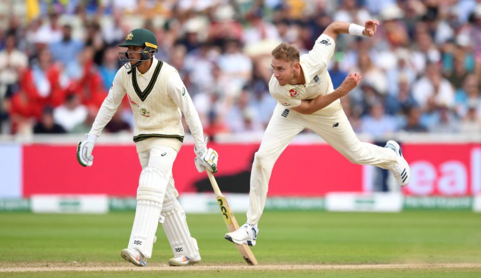 BIRMINGHAM, ENGLAND - AUGUST 03: Stuart Broad of England bowls during day three of the 1st Specsavers Ashes Test between England and Australia at Edgbaston on August 03, 2019 in Birmingham, England. (Photo by Gareth Copley/Getty Images)