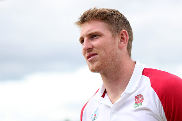 BRISTOL, ENGLAND - AUGUST 12: Ruaridh McConnochie of England speaks to the media during the England Rugby World Cup squad announcement at Blaise High School on August 12, 2019 in Bristol, England. (Photo by Dan Mullan/Getty Images)