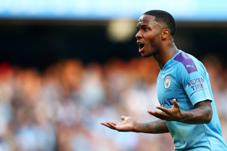 Raheem Sterling protests after Manchester City have a late goal disallowed against Tottenham