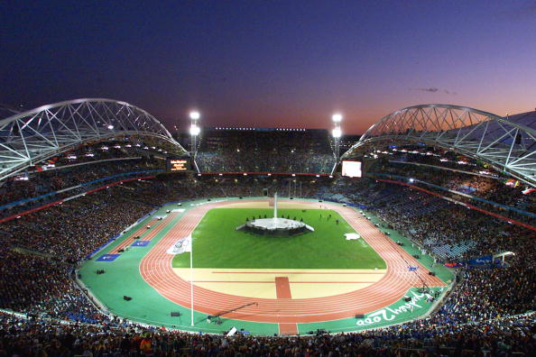 SYDNEY, AUSTRALIA: More than 100,000 people are gathered at the Olympic Stadium for the closing ceremonies of the Sydney Olympic Gaems 01 October, 2000. AFP PHOTO GREG WOOD (Photo credit should read GREG WOOD/AFP/Getty Images)