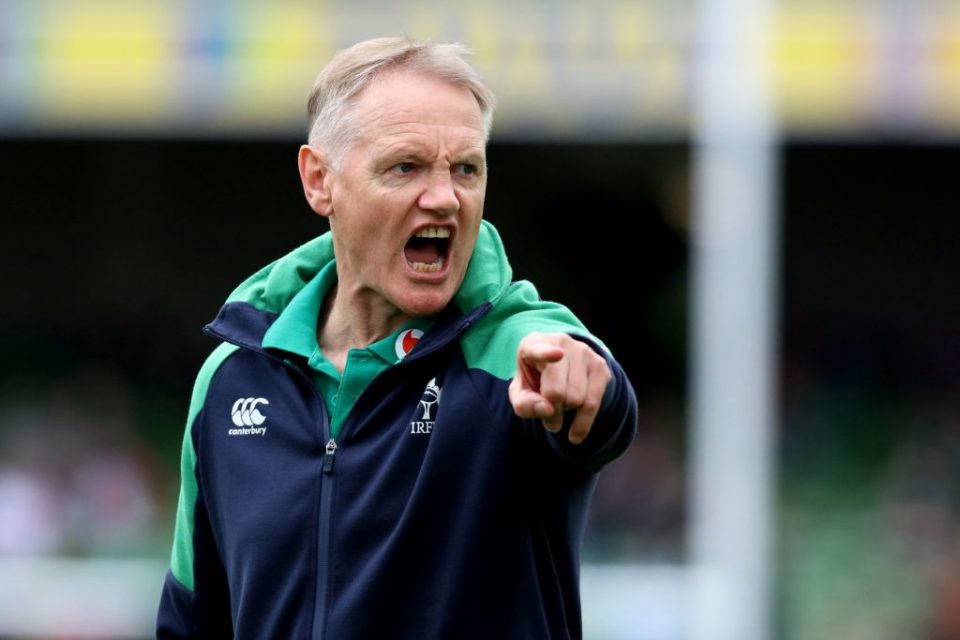 Ireland's head coach Josef Schmidt gestures during the warm-up rugby union Test match between Ireland and Wales at the Aviva Stadium in Dublin on September 7, 2019. (Photo by Paul Faith / AFP)        (Photo credit should read PAUL FAITH/AFP/Getty Images)