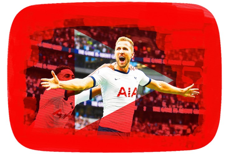 Tottenham Hotspur's English striker Harry Kane celebrates scoring the team's second goal during the English Premier League football match between Tottenham Hotspur and Aston Villa at Tottenham Hotspur Stadium in London, on August 10, 2019. (Photo by Daniel LEAL-OLIVAS / AFP) / RESTRICTED TO EDITORIAL USE. No use with unauthorized audio, video, data, fixture lists, club/league logos or 'live' services. Online in-match use limited to 120 images. An additional 40 images may be used in extra time. No video emulation. Social media in-match use limited to 120 images. An additional 40 images may be used in extra time. No use in betting publications, games or single club/league/player publications. / (Photo credit should read DANIEL LEAL-OLIVAS/AFP/Getty Images)