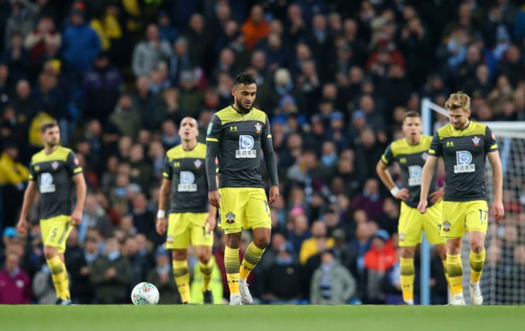 MANCHESTER, ENGLAND - OCTOBER 29: Sofiane Boufal of Southampton reacts to Manchester City scoring there first goa during the Carabao Cup Round of 16 match between Manchester City and Southampton at Etihad Stadium on October 29, 2019 in Manchester, England. (Photo by Alex Livesey/Getty Images)