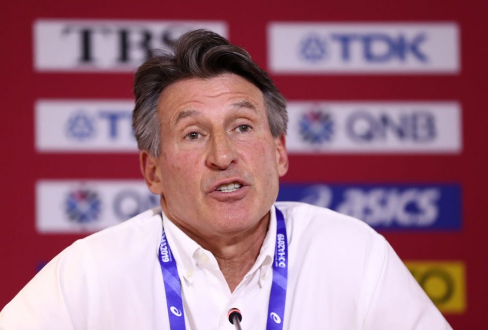 DOHA, QATAR - OCTOBER 06: IAAF President Lord Sebastian Coe speaks during a press conference on day ten of 17th IAAF World Athletics Championships Doha 2019 at Khalifa International Stadium on October 06, 2019 in Doha, Qatar. (Photo by Alexander Hassenstein/Getty Images for IAAF)