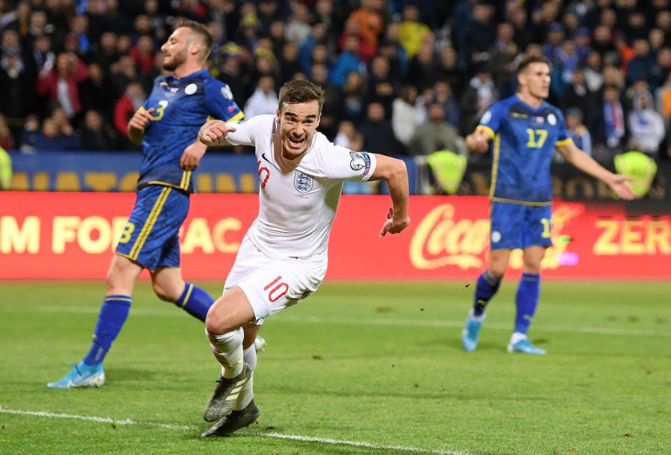 PRISTINA, KOSOVO - NOVEMBER 17: Harry Winks of England celebrates after scoring his team's first goal during the UEFA Euro 2020 Qualifier between Kosovo and England at the Pristina City Stadium on November 17, 2019 in Pristina, Kosovo. (Photo by Michael Regan/Getty Images)