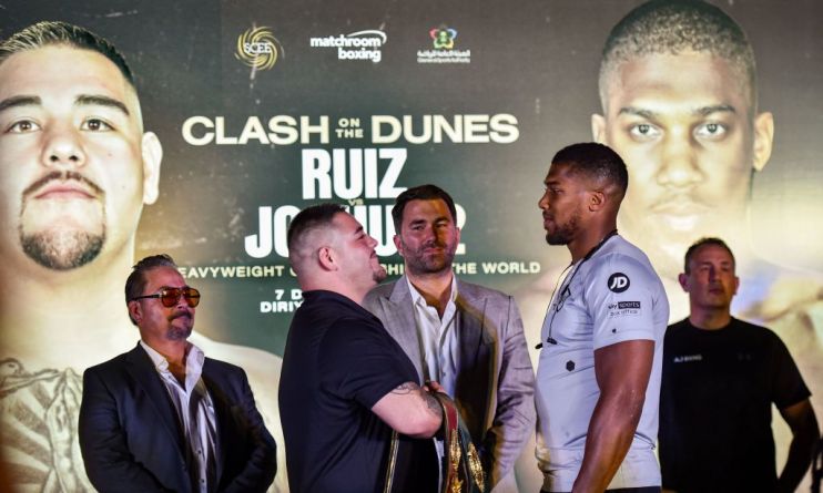 Eddie Hearn, Andy Ruiz and Anthony Joshua
