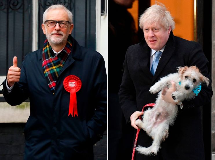 Prime Minister Boris Johnson and his dog Dilyn (right), and Britain's Labour Party leader Jeremy Corbyn have both casted their votes in the General Election