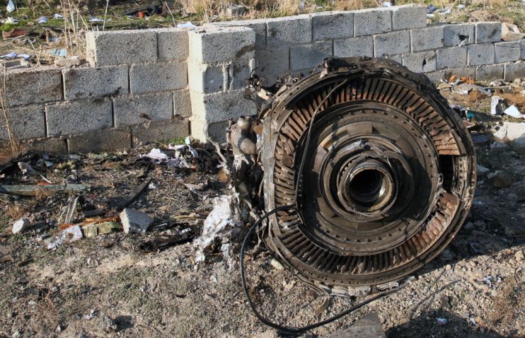 The engine of a Boeing 737 jet that crashed in Iran overnight, killing 176 people