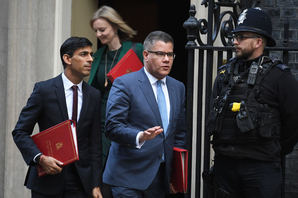 Chancellor Rishi Sunak and business secretary Alok Sharma leave Downing Street