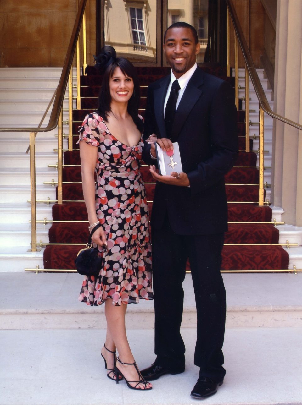Campbell, pictured above with wife Clair, received the MBE in 2005 for his part in Team GB's Olympic gold-winning men's 4 x 100m relay team the previous summer