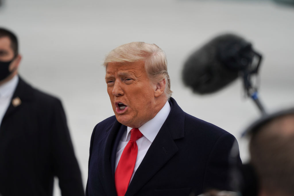 President Donald Trump greets his supporters at Valley International Airport on January 12 in Texas