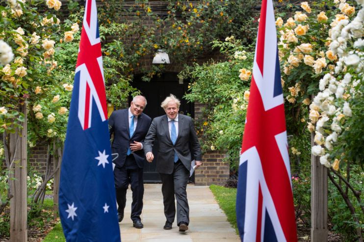 Boris Johnson Meets Australian PM At Downing Street To Tout Trade Deal