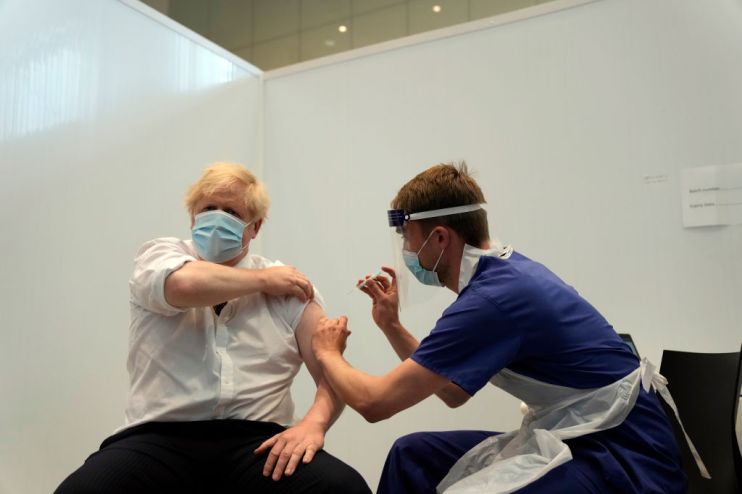 British PM Boris Johnson Visits Vaccination Centre In London