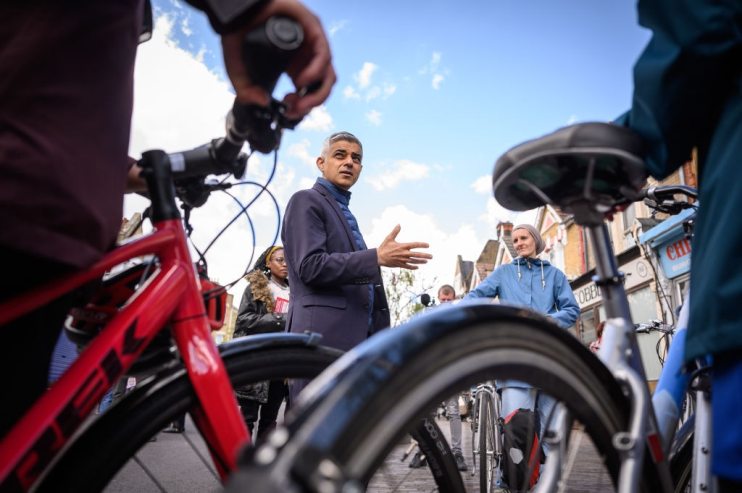 Sadiq Khan has told Londoners to judge him on his record on transport policies, including cycle superhighways and low traffic neighbourhoods, at the mayoral election on May 2.