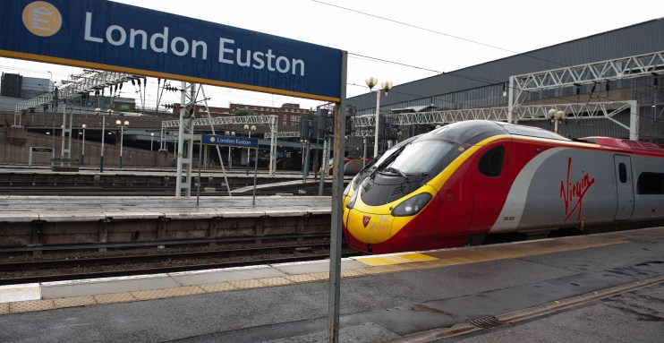 A Virgin train stands at Euston station