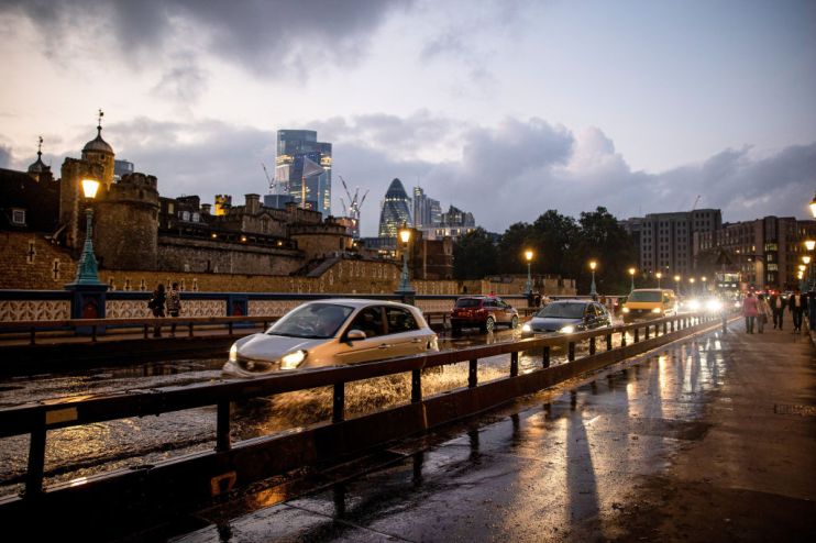 The Tower Bridge of London is pictured flooded in the