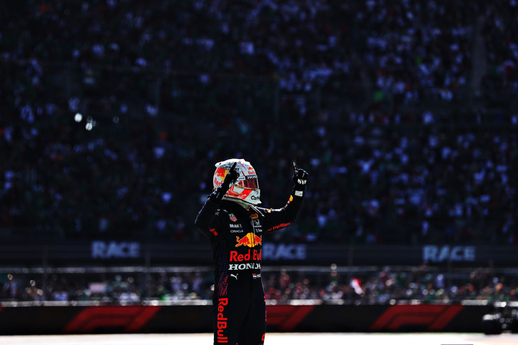 Red Bull's Max Verstappen celebrated in front of fans at the Formula 1 in Mexico.