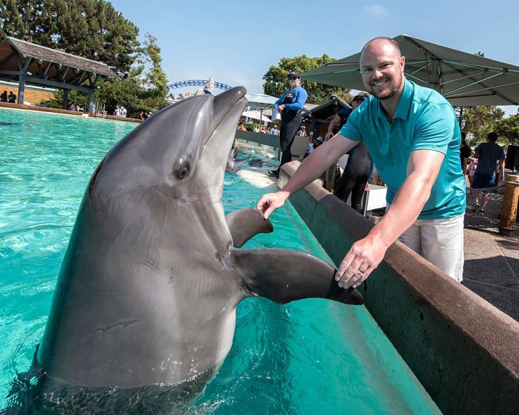 Jon Lester Of The Chicago Cubs Visits SeaWorld San Diego