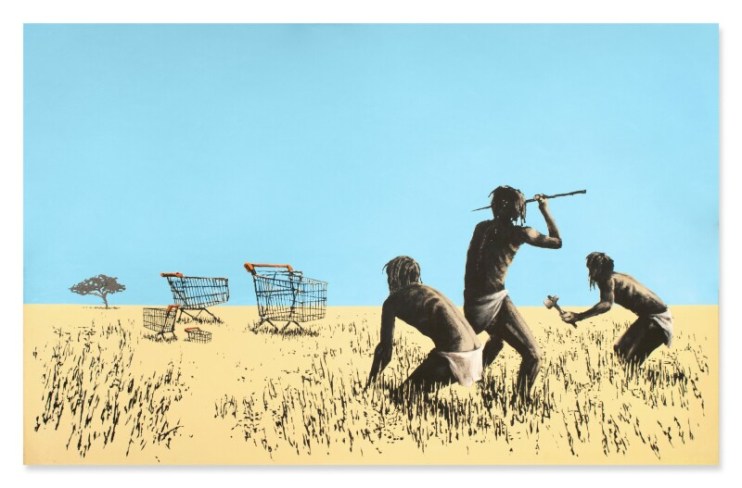 A pair of Banksy artworks - "Trolley Hunters" and "Love is in the Air" were sold at auction last night for 3,093 Ethereum - almost $15m.