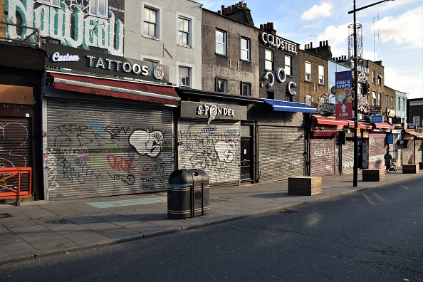 A view of a deserted Camden High Street.Most shops,