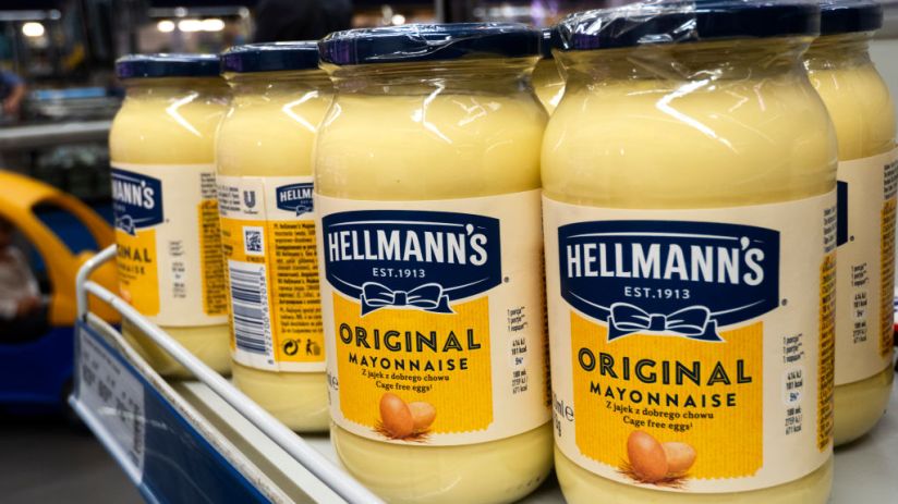 Hellmann's jars of mayonnaise seen on a shelf at a store