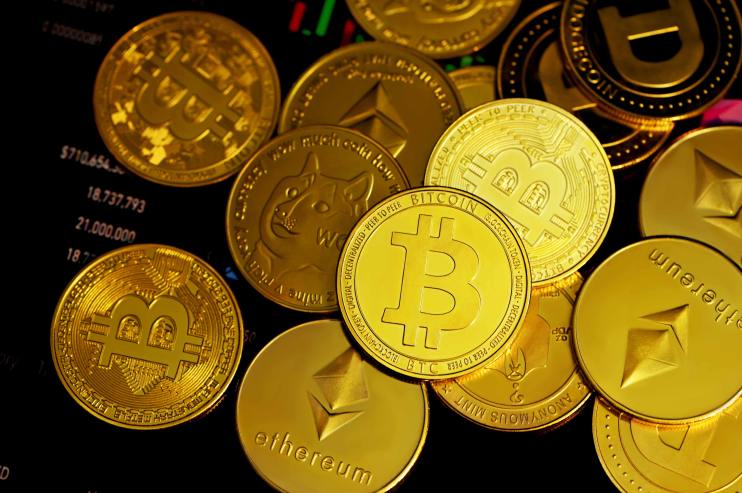 Cryptocurrency coins Bitcoin, Ethereum