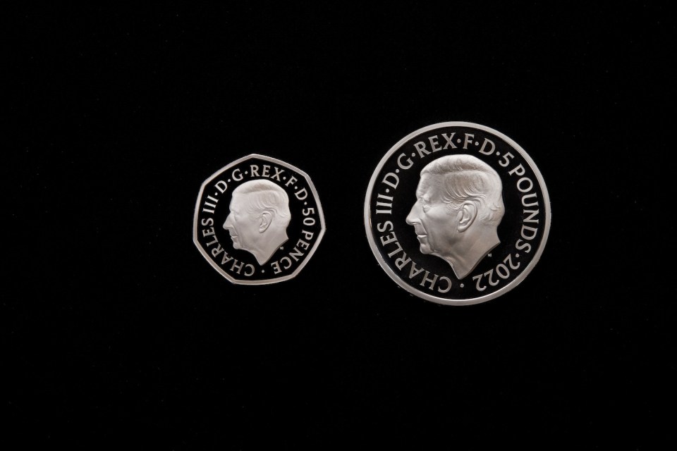 Front of the New 50p and £5 coin featuring King Charles III's effigy (Credit: The Royal Mint)