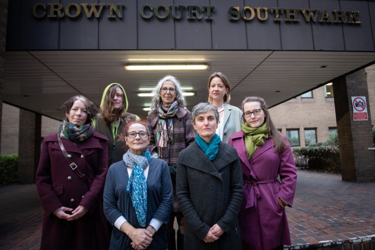 Seven XR activists at Southwark Crown Court. (Credit: Gareth Morris)