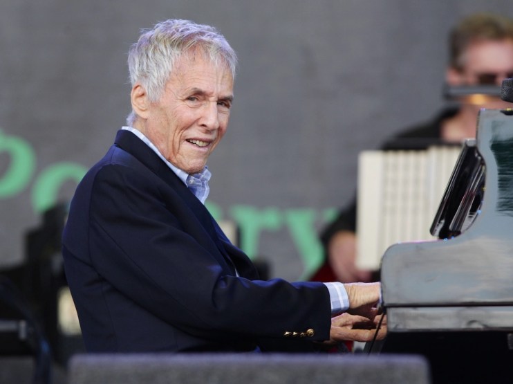 Burt Bacharach performing on The Pyramid Stage at the Glastonbury Festival, at Worthy Farm in Somerset 2015