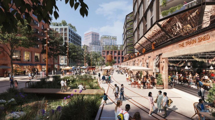 CGI of a new city square outside the repurposed Train Shed image courtesy of ECDC 1