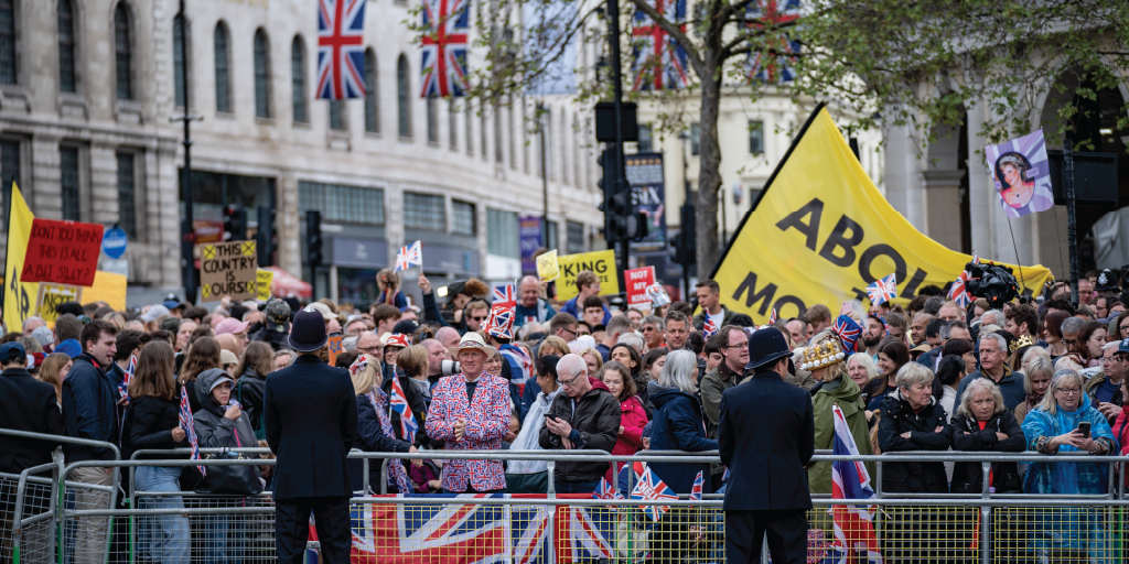 Protesters at the coronation. Photo: Met