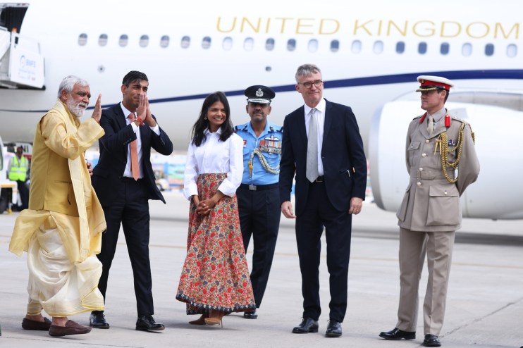 Mired in the crumbling concrete crisis at home, with an escaped terrorist on the loose, Sunak, dubbed India’s ‘son-in-law’, arrives in New Delhi for the G20. Photo: PA