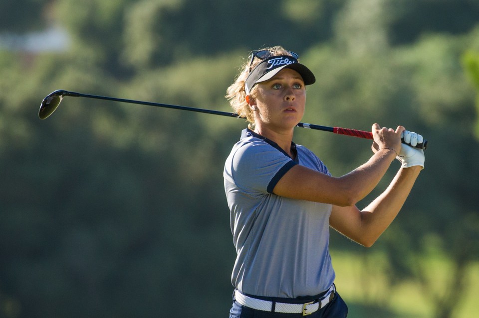 Roussin has caddie boyfriend Bruce Lowe alongside her this week at the Aramco Team Series in Riyadh