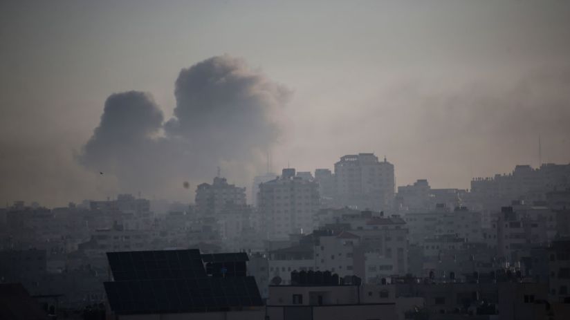 An image of an Israeli strike targeting Gaza City (Getty images)
