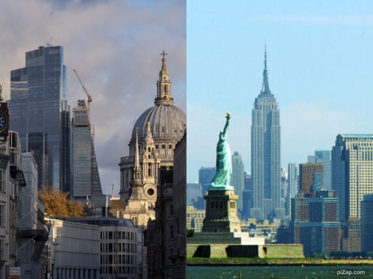 skylines of London and New York