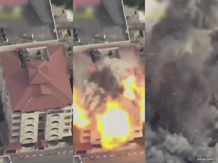 Screenshot of video shared by the Israeli air force, after blowing up a target in Gaza