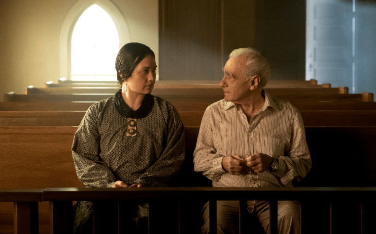 Martin Scorsese with Lily Gladstone during the filming process for Killers of the Flower Moon