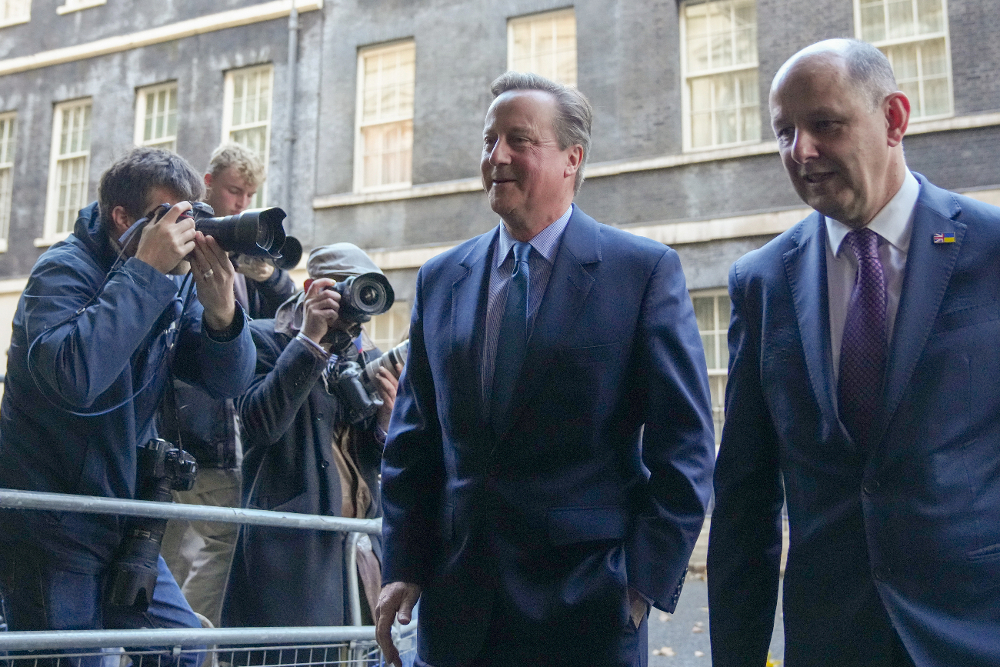 Former prime minister David Cameron leaving Downing Street, London, after being appointed as Foreign Secretary in Prime Minister Rishi Sunak's ministerial reshuffle following the sacking of home secretary Suella Braverman.