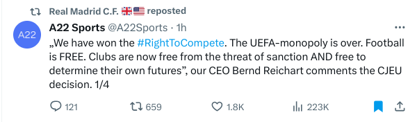 This was reposted by Real Madrid's official English account and shows the LaLiga club are unwilling to back down from their supportive stance.