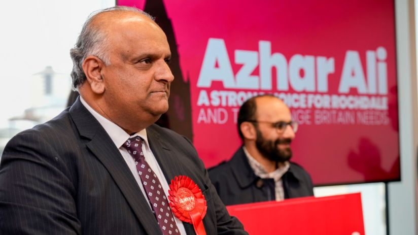 Former Labour candidate for Rochdale, Azhar Ali launches his by-election campaign on February 07, 2024 in Rochdale, England. (Photo by Christopher Furlong/Getty Images)