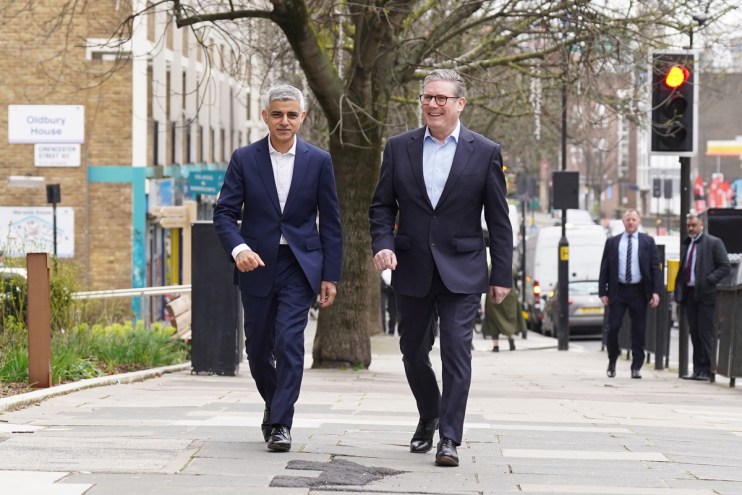 Sadiq Khan with Keir Starmer as he officially launched his campaign to be reelected as mayor of London for a record third term. Photo: PA
